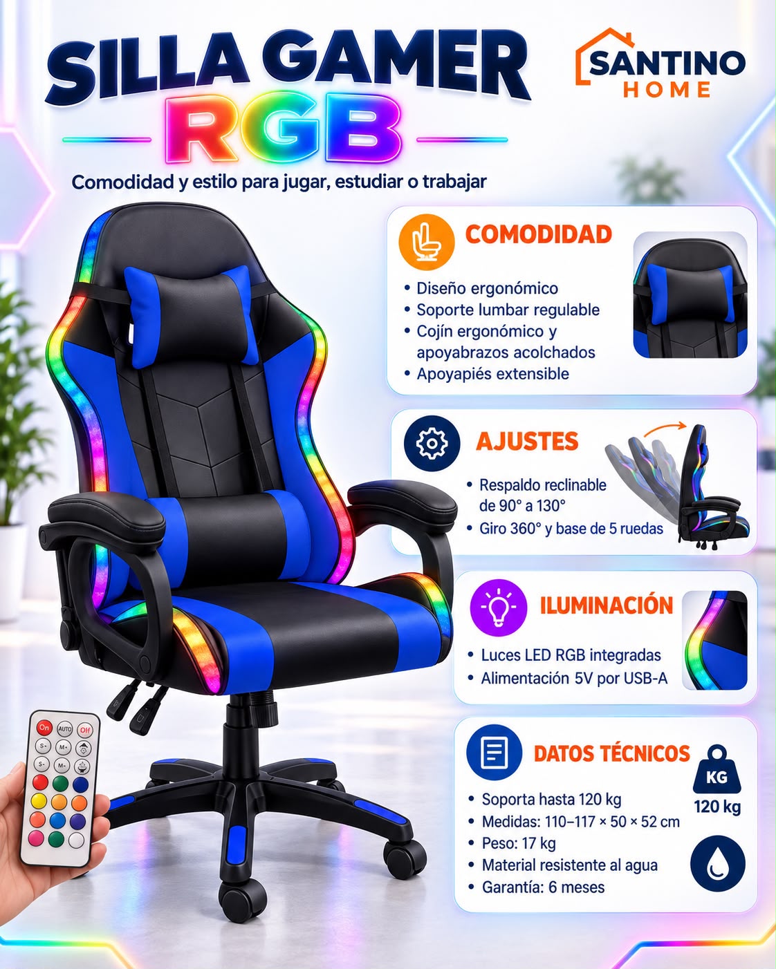 Silla Gamer RGB (Azul) - imagen 2