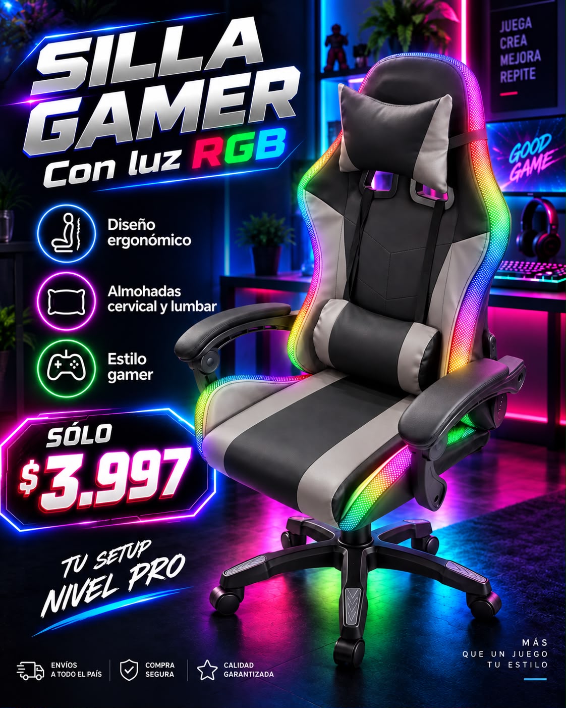 Silla Gamer RGB (Gris)
