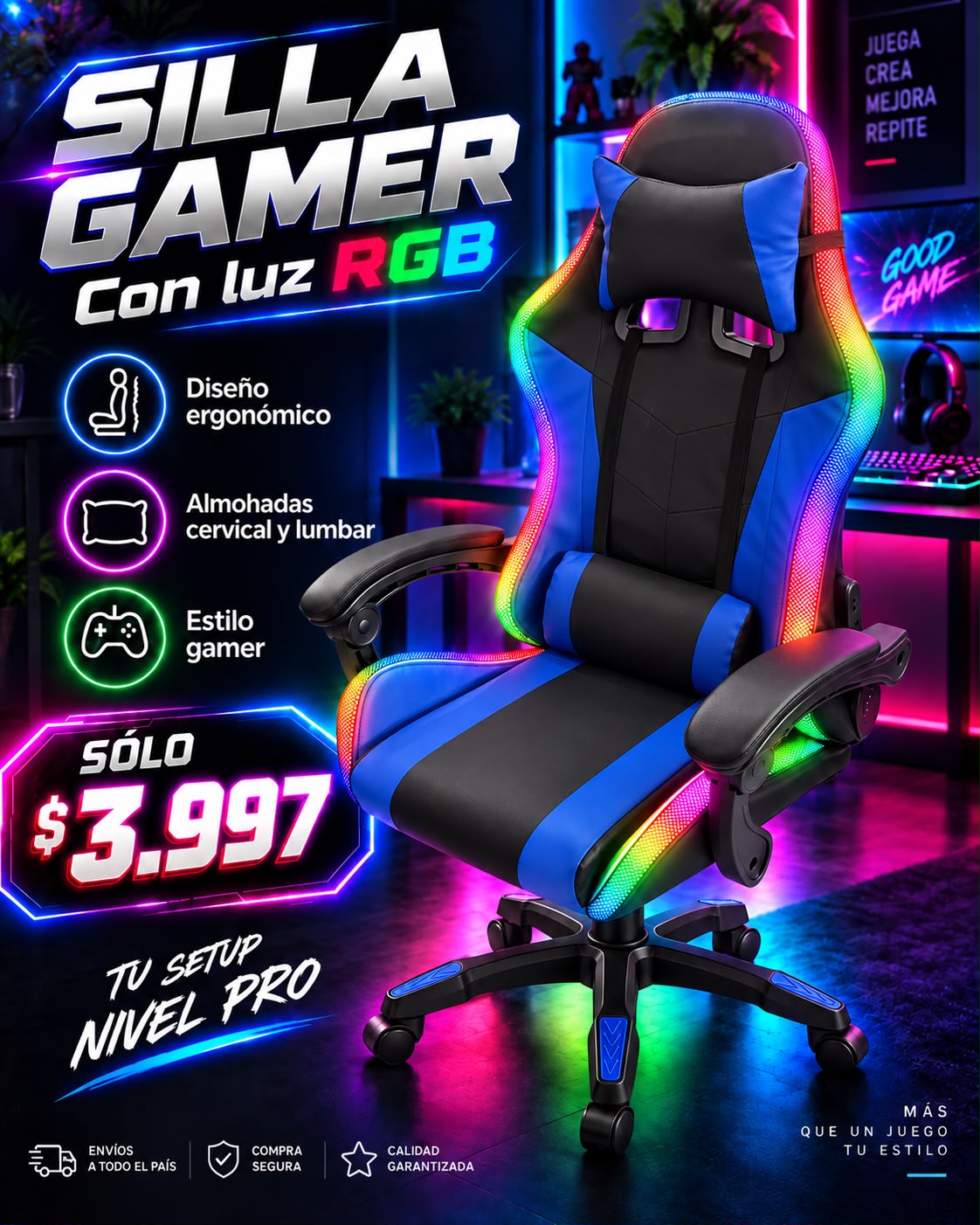 Silla Gamer RGB (Azul)
