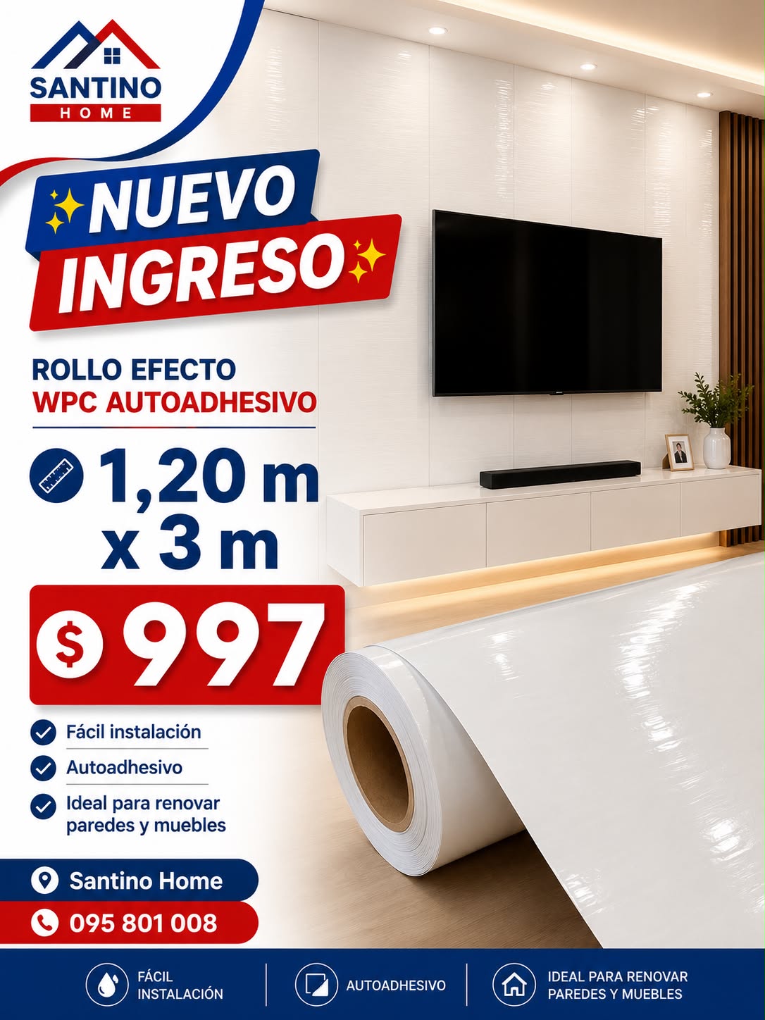 ROLLO SÍMIL MÁRMOL BLANCO BRILLANTE