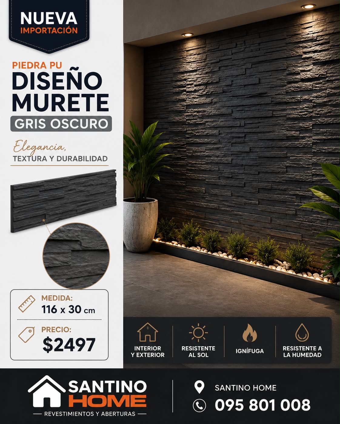 Piedra PU MURETE GRIS OSCURO