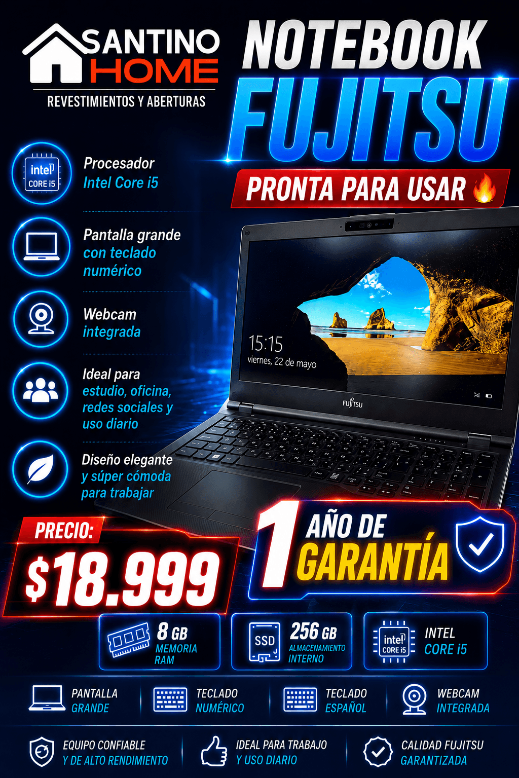 Notebook Fujitsu Intel Core i5 8GB