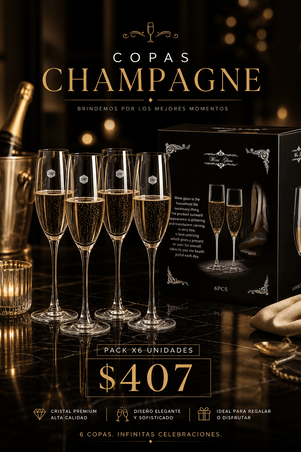 Copas Champagne – Pack x6 Unidades
