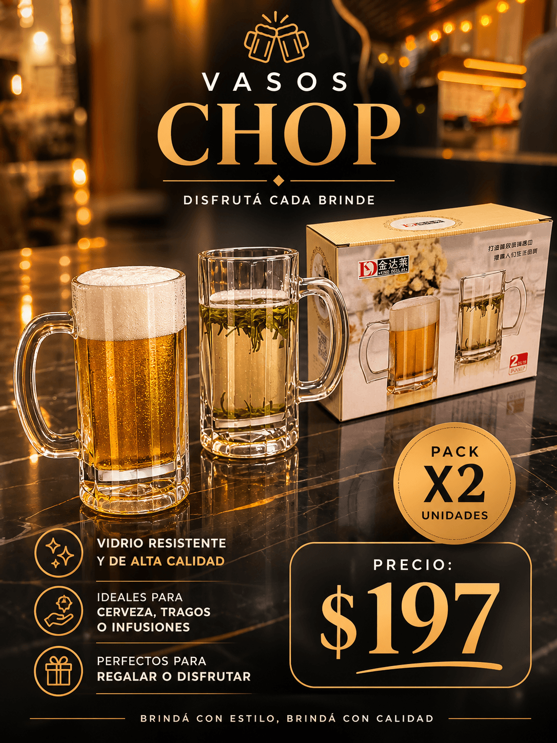Vasos Chop de Vidrio – Pack x2 Unidades