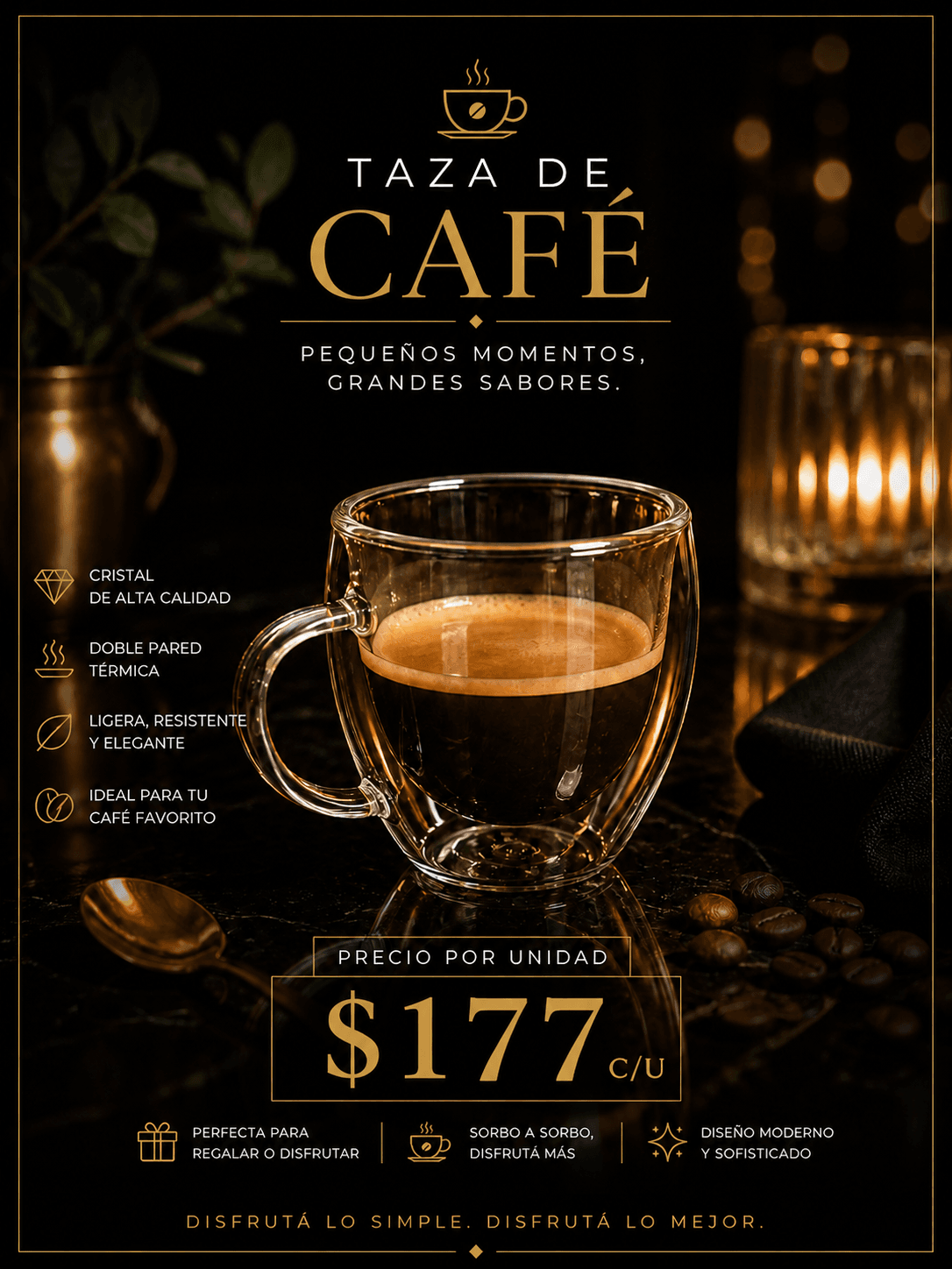 Taza de Café Doble Vidrio – Unidad
