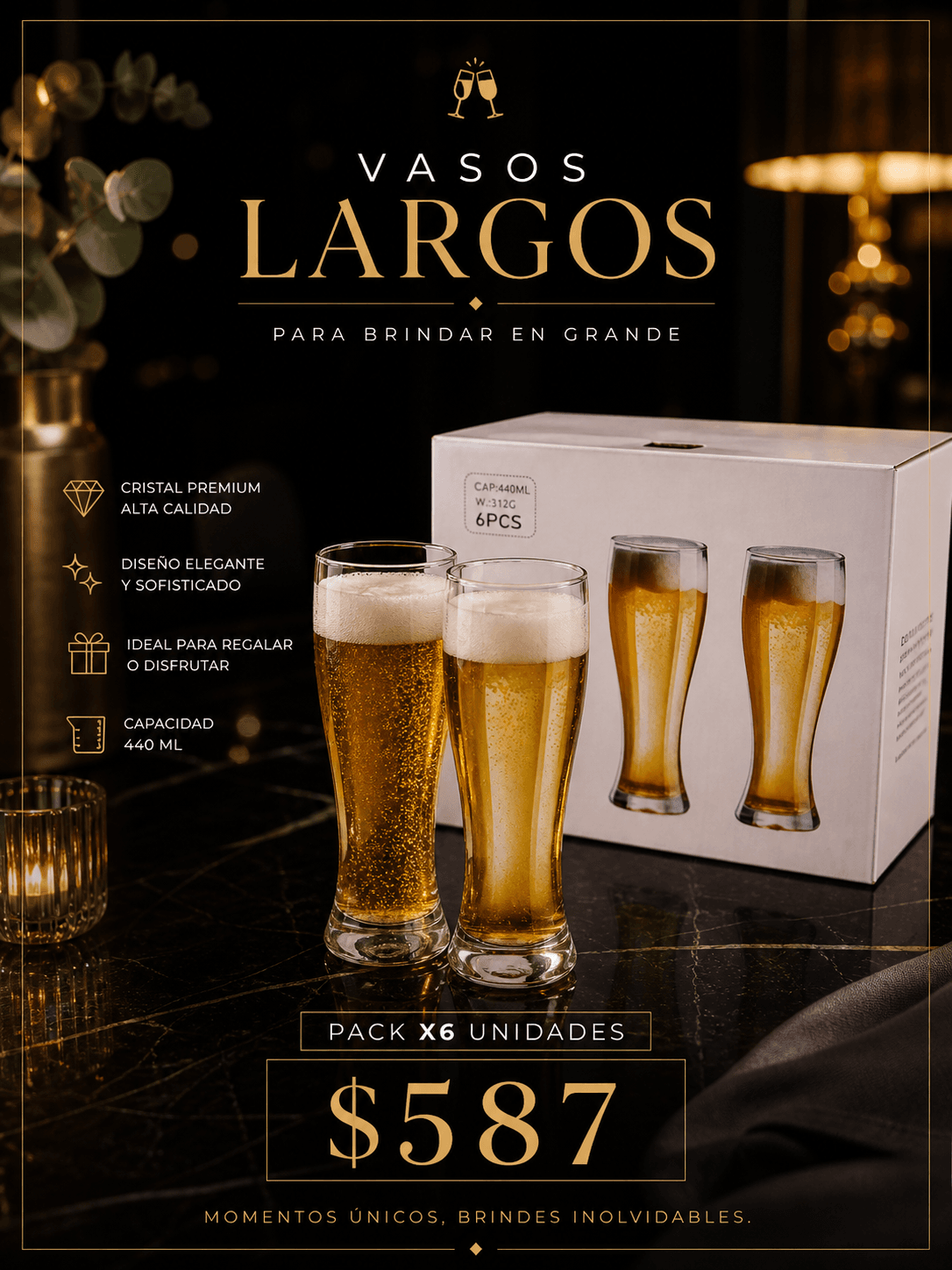 Vasos Largos 440 ML – Pack x6 Unidades
